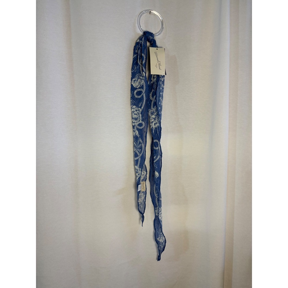 Universal Thread Blue Floral Skinny Scarf Cotton Clip Dot Hair Bag Tie NWT
